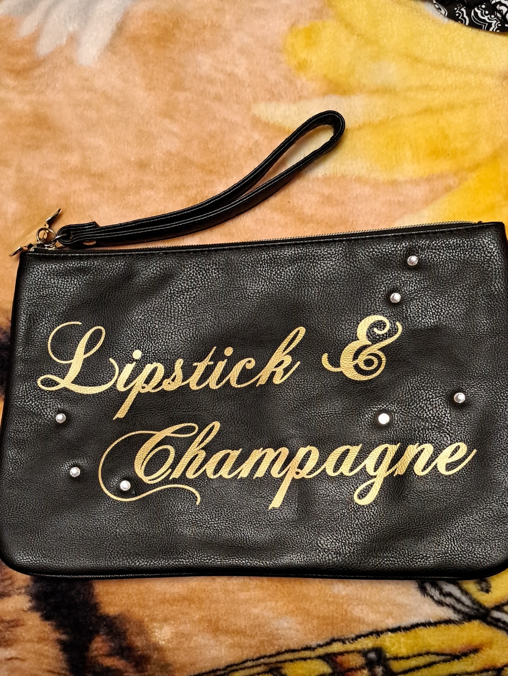 Betsey Johnson Black Cosmetic Case with Gold Script